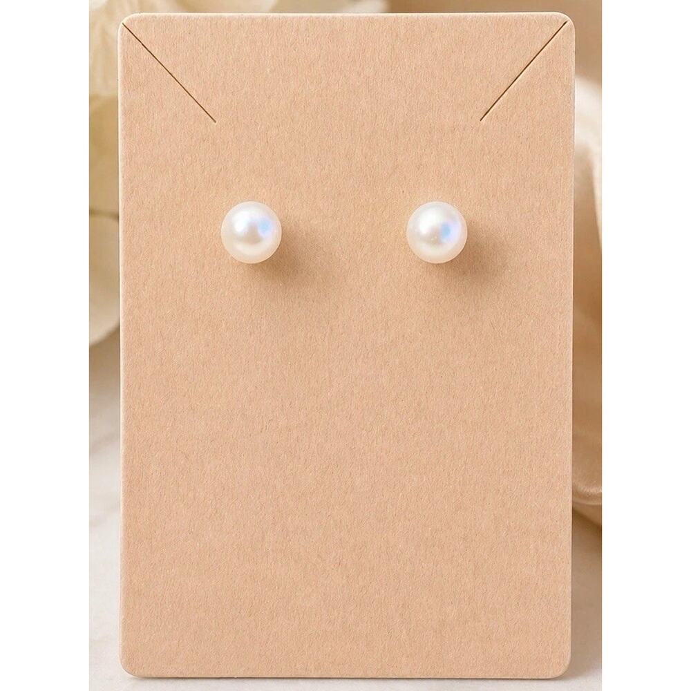 Silver White Pearl Stud Earrings Round Shape for Lobe 2 Gemstones Material Pearl